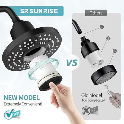 SR SUN RISE Filtered Shower Head with Filters, 20-Stage Shower Head Filter for Hard Water, High Pressure Showerhead with Easy-Replace Cartridge to Remove Chlorine & Heavy Metals (7-Inch, Black)
