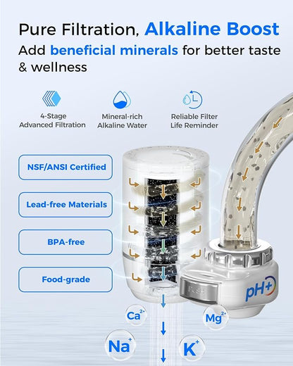 Waterdrop FC-02 Alkaline Water Filter for Sink Faucet with 4 Filters | Reduces Chlorine, Filter Life Reminder, Tap Water Filter for Kitchen Sink, NSF Certified Easy Installation, 1 Year