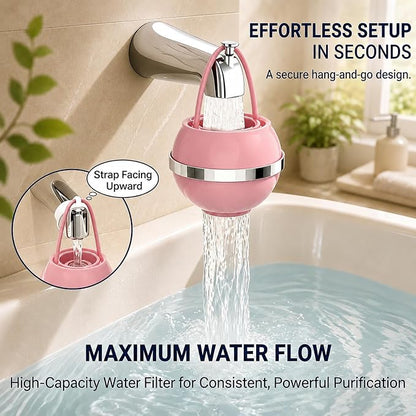 Bath Filter for Tub Faucet, Bathtub Water Filter, 3000 Gallons Bath Tub Filter, Hard Water Softener for Kids & Babies,Reduces Dry Itchy Skin,Eczema & Improve Skin, Hair & Nails Condition,Pink