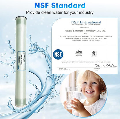XLP-4040, XLP 4040 Membrane for Extreme Low Pressure Commercial Membrane, Salt Rejection 99%, 2300GPD, TDS≤1000ppm, 4040 XLP Membrane Good for Municipal Tap Water/Low-TDS Groundwater