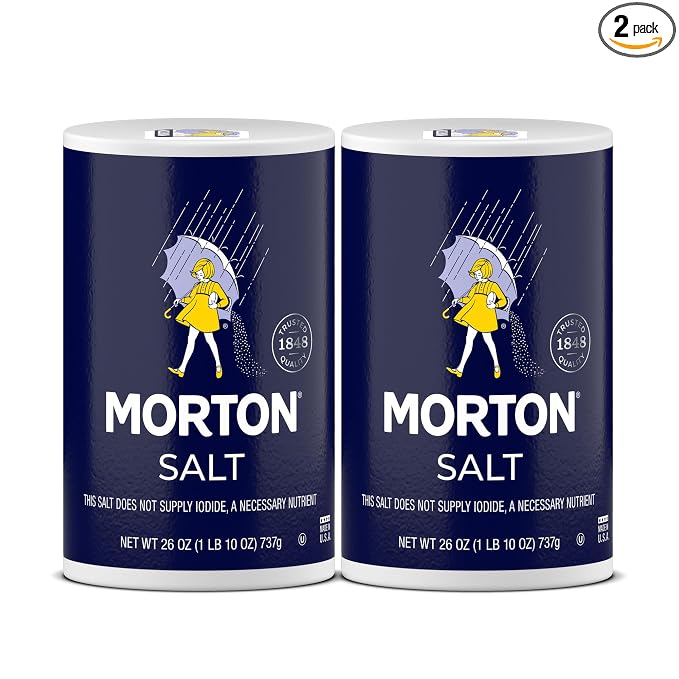 Morton Plain Salt, (26 oz), 2-Pack - All-Purpose, Non-Iodized Salt, Perfect for Cooking & Table Use