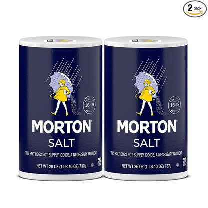 Morton Plain Salt, (26 oz), 2-Pack - All-Purpose, Non-Iodized Salt, Perfect for Cooking & Table Use