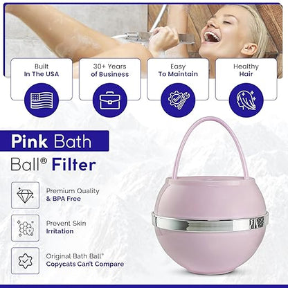 Crystal Quest Bath Ball Filter for Tub Faucet, Bathtub Water Filter, BPA-Free Bathtub Filter, Removes Chlorine, Lead & Impurities, Improves Skin, Hair & Nails, Long Lasting, Fits Most Tubs - Pink
