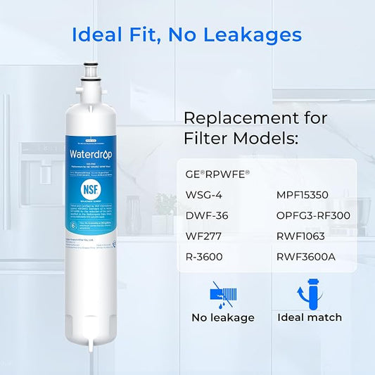 Waterdrop Plus WDP-F19C Water Filter Replacement for GE® RPWFE® | Replacement for GE® RPWF (Built-in CHIP), GFE28GYNFS, GFE28GELDS