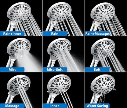 INAVAMZ 2-in-1 Shower Head with Handheld Combo: 2.5GPM Rainfall Shower Head & Handheld Shower Head Use Together or Alone, 9 Spray Settings Hand Held Shower Head with Hose, Shower Trim Systems