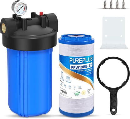 PUREPLUS 1-Stage Whole House Water Filter, with Iron Manganese Reducing Water Filter, for Well Water, 10"x4.5" Universal Housing