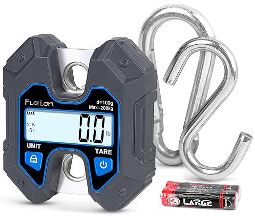 Fuzion Hanging Scale 440lb/200kg, Mini Crane Scale w/Stainless Steel Hook | No Setup Required, Hold/Tare Function, Large Display, Digital Hanging Scales for Weighing Animals, Hays, Fish, Travel Luggage