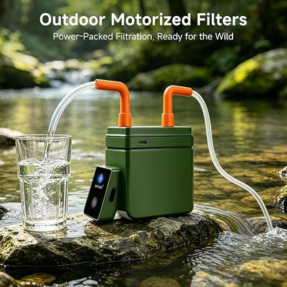 Motorized Portable Water Filter for Camping & Hiking, Electric Water Filtration System with 0.01μm UF Membrane, Compact Backpacking Water Purifier for Emergency Preparedness(Green)