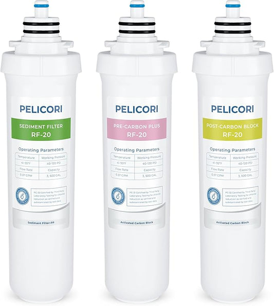 RF-20 Water Filter Replacement Sediment Carbon Block, Compatible With Brondell RC100 RO System, 6 Month (1 Set, White)