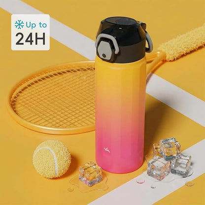 Konokyo FLOWPLAY 25oz Locking Push-Button Water Bottle with Silicone Spout,Leak-Proof,18/8 Stainless Steel Double-Wall Vacuum Insulated for Sports and Travel,BPA-Free,Rainbow