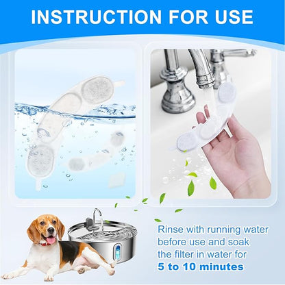Dog Water Fountain Filters Replacement Compatible with Smartoo 236oz/7L Stainless Steel Dog Water Fountain, Multilayer Filtration Dog Water Bowl Filter Replacement, 4 Filters + 4 Sponge