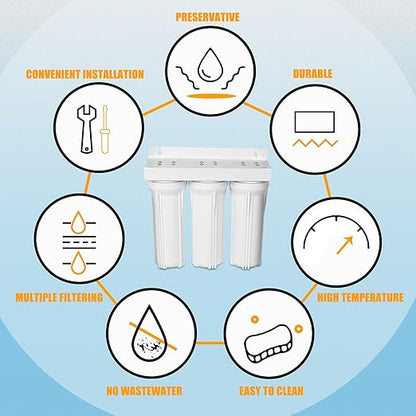 External RV Filter System RV Water Filter Store System Install with Bracket, 3-Stage RV Water Purifier Filtration System Compatible with Marines Boats and RVs