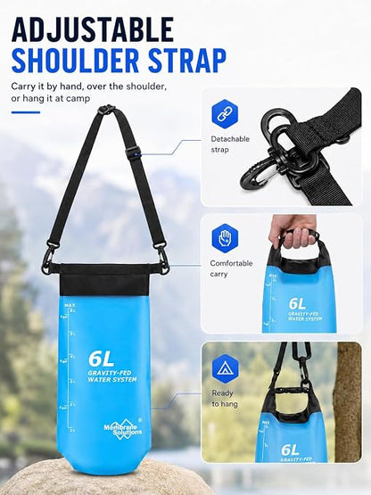 Gravity Water Filter System, TPU Water Purifier Bag, 0.01 Micron Ultrafiltration, 4000L Lifespan, BPA-Free Portable Water Filtration for Camping, Backpacking, Survival Gear (1.6 Gallon/6L)