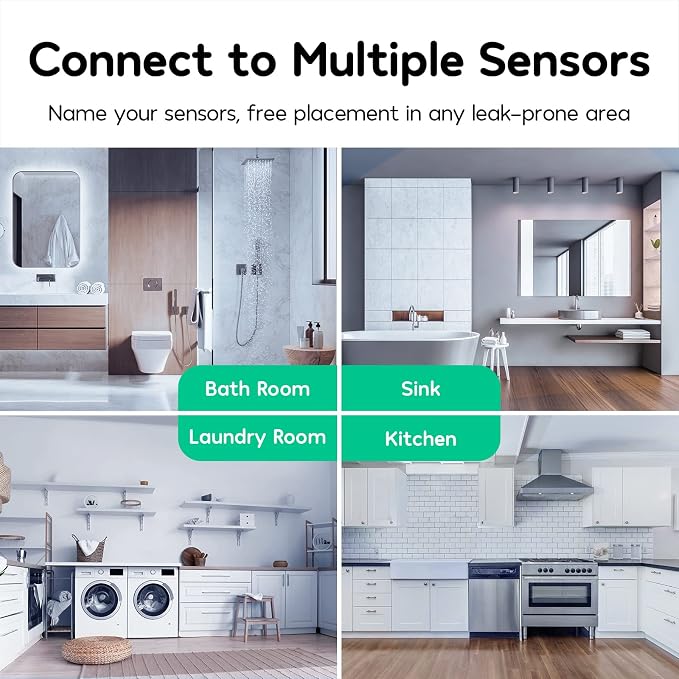 Winees WiFi Water Leak Detector for Home, 3 Pack Water Sensors with 100dB Adjustable Alarm, Leak Alert Email&SMS Notification, 200M Transmission for Basement, Bathroom, Laundry, IFTTT, 2.4G WiFi Only