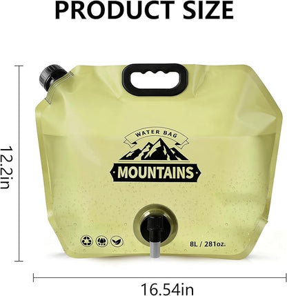 Collapsible 8L Water Storage Bag, BPA-Free Portable Folding Water Jug with Adjustable Faucet, Leakproof Emergency Water Bag for Camping, Hiking, Riding, Outdoor Sport, Beige