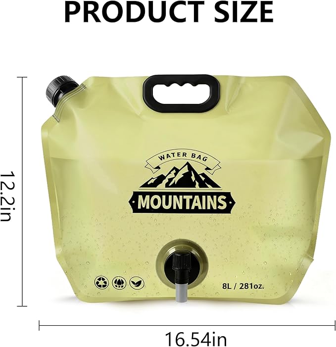 Collapsible 8L Water Storage Bag, BPA-Free Portable Folding Water Jug with Adjustable Faucet, Leakproof Emergency Water Bag for Camping, Hiking, Riding, Outdoor Sport (4, Beige)