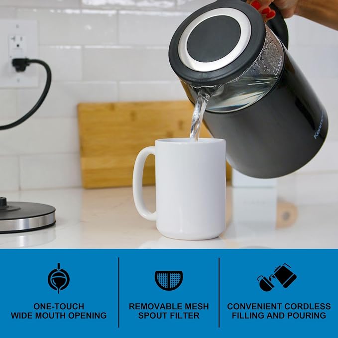 Kenmore Electric Kettle - 1.7 Liter Cordless Digital Chauffe-eau, Instant Pot Tea Kettle, Preset Temperature Control, Automatic Shut- Off, Cool Touch, Hot Water Boiling Heater, Black