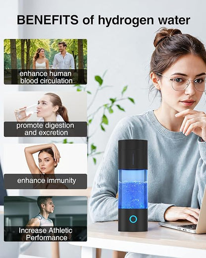 Tritan Hydrogen Water Bottle Generator - 5Min Quick Electrolysis Hydrogen Water Machine, madeking Portable Rechargeable Hydrogen Rich Water Cup Maker, Good for Travel, Sports, Gift, Type C (Black)