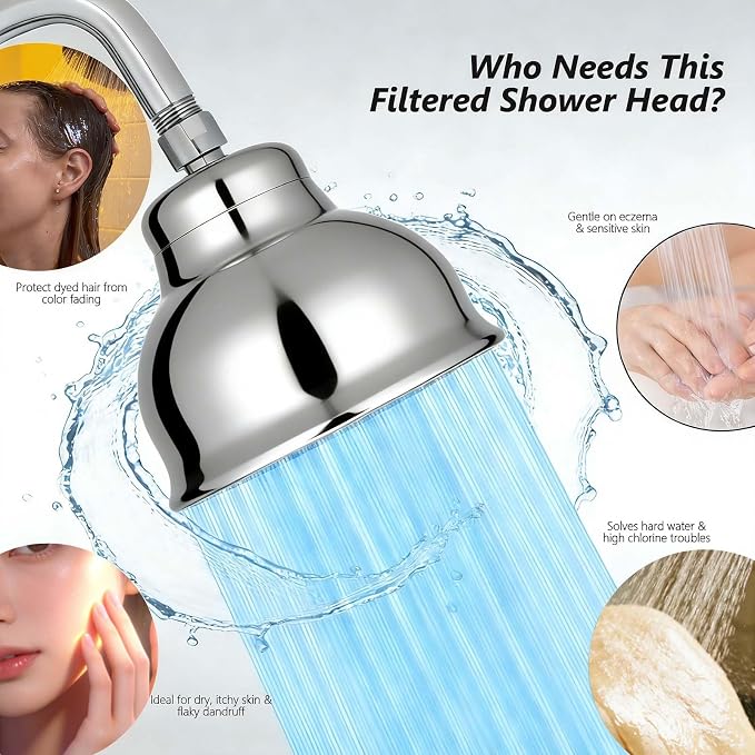 Metal Filter Shower Head for Hard Water Softener Shower Head with Water Shower Filter to Remove Chlorine and Harmful Substances, 6inch Large Rain Showerhead, 304Stainless Steel