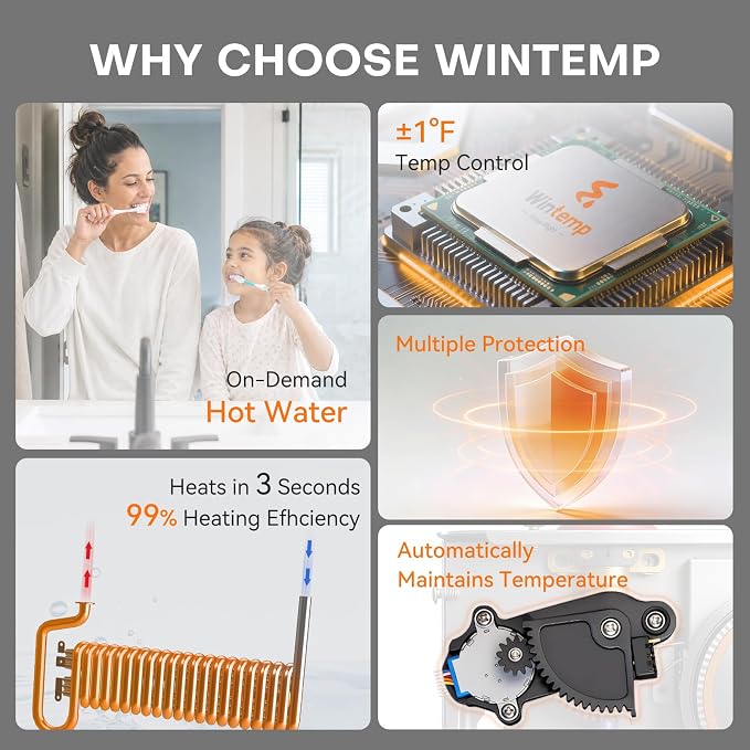 9kW Tankless Water Heater Electric 240V, On-Demand Instant Hot Water | Automatically Maintains Water Temperature Instant Water Heater Under Sink Self-Modulating Technology ETL Certified Eco