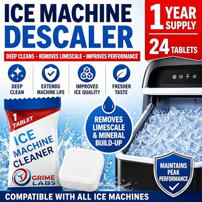 Ice Machine Cleaner Tablets Descaler – 24 Pack (1 Year Supply) – Nickel-Safe, Removes Mold & Improves Taste – Compatible with Countertop & Nugget Ice Makers