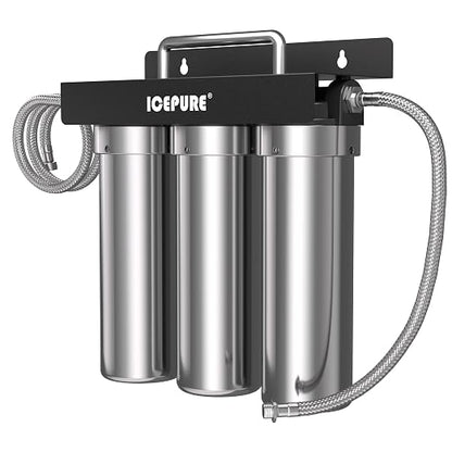 ICEPURE 3-Stage Under Sink Water Filter System, Stainless Steel Ultra Filtration Water Purifier, High Flow Long Lasting Filter, Direct Connect Drinking Water Filtration System for Kitchen