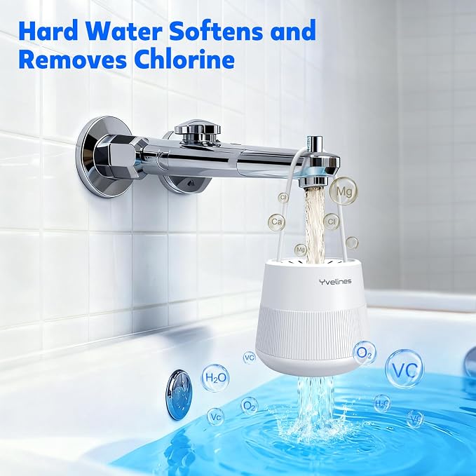 15-Stage Bath Water Filter for Tub Faucet, Yvelines 7500 Gallons Bathtub Filter Softens Hard Water & Removes Chlorine for Healthier Skin & Hair, BPA-Free (White)