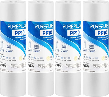 PUREPLUS 10 Micron 10" x 2.5" Whole House Sediment Home Water Filter Cartridge Replacement for Any 10 inch RO Unit, Culligan P5, Aqua-Pure AP110, Dupont WFPFC5002, CFS10, WHKF-G05, 4Pack