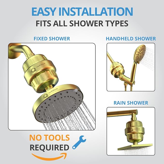 weAQUA Heavy Duty NO BS Shower Filter with Extra Replacement Cartridge – 99% Removal for Hard Water, Chlorine, Fluoride, Heavy Metals, Micro-Life, Organics and More