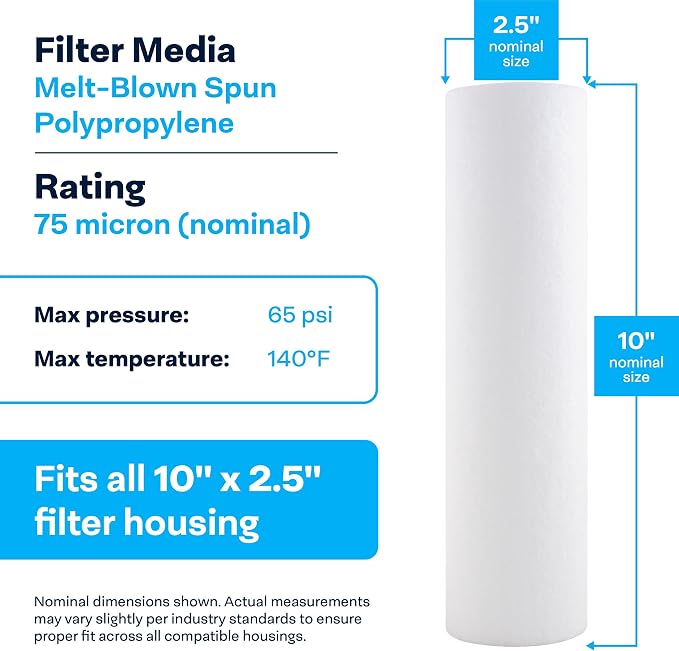 SpiroPure SP-P75 10x2.5 75 Micron Spun Sediment Water Filter (Case of 24)