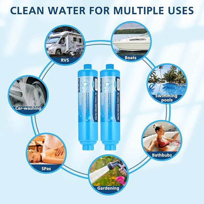 4-pack RV Inline Water Filter with KDF&GAC for Fresh Drinking Water | Ideal for camping, road trips, boating and outdoor use with fresh, better-tasting water wherever you go