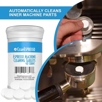 CleanEspresso - Designed For Breville Cleaning Kit - 40 Breville Compatible Cleaning Tablets + 2 Espresso Machine Water Filters + 2-Use Descaler - Espresso Machine Accessories