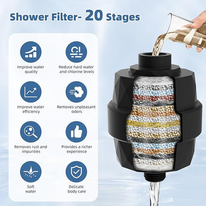 Metal Rain Filtered Shower Head, 10” High Pressure Rainfall Shower Head with Handheld, 10 Modes Handheld Powerful Wash, 16" Adjustable Extension Arm, 20-Stage Shower Filters for Hard Water, MatteBlack