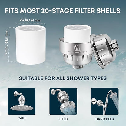 AquaHomeGroup 20 Stage Shower Filter Replacement Cartridge - Reduces Chlorine, Heavy Metals and Sediment - No Housing - Fits 15 and 20 Stage Filters
