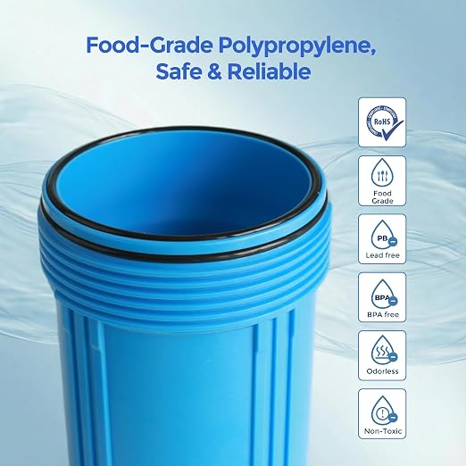 WH-20HD Whole House Water Filter Housing, Fit 20"x4.5" Sediment Filters for Well and City Water, Big Filter Blue Pre-Filtration System for Home, 1" NPT Port, Pressure Release