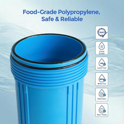 WH-20HD Whole House Water Filter Housing, Fit 20"x4.5" Sediment Filters for Well and City Water, Big Filter Blue Pre-Filtration System for Home, 1" NPT Port, Pressure Release