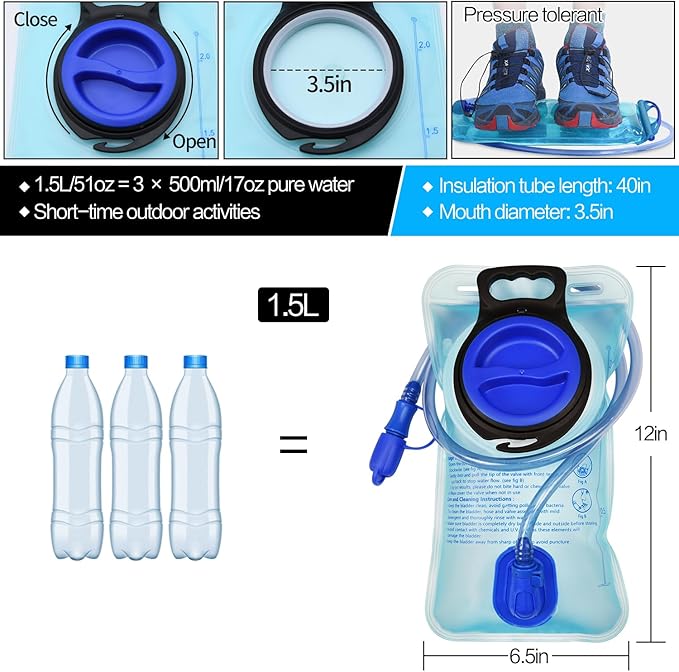 Mdvora 1.5L/2L/2.5L/3L Hydration Bladder, Large Opening Water Storage Bladder Bag, for Cycling Hiking Camping