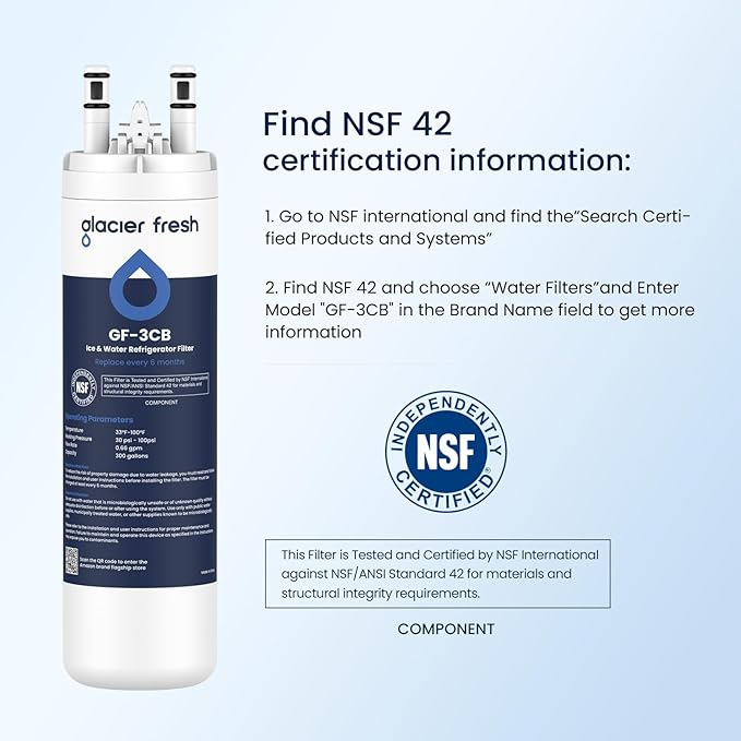 GLACIER FRESH WF3CB Refrigerator Water Filter Replacement for PureSource 3, 706465, WF425, PS3412266, AP4567491, 242017800 Refrigerator Water Filter, Pack of 3