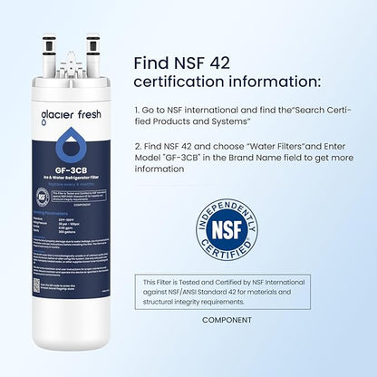 GLACIER FRESH WF3CB Refrigerator Water Filter Replacement for PureSource 3, 706465, WF425, PS3412266, AP4567491, 242017800 Refrigerator Water Filter, Pack of 3