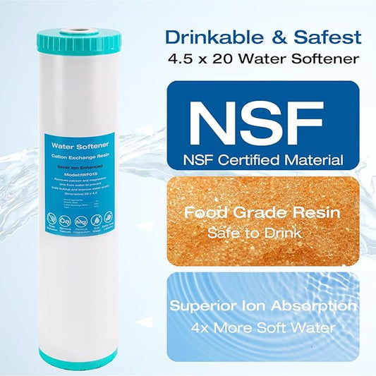 H&G Lifestyles Water Softener Cartridge,Replacement for 20x 4.5 Whole House Water Filter,Cation Ion Exchange Resin,Remove Calcium Magnesium,Compatible with 20 Inches Filter Housing