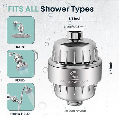 AquaHomeGroup Shower Filter with KDF, Carbon and Vitamin C - Reduces Chlorine, Heavy Metals and Odor - 2 Cartridges Included - High Pressure - Universal Fit