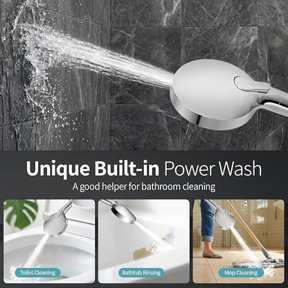 SR SUN RISE NSF Certified Filtered Shower Head with Handheld for Hard Water to Remove Chlorine High Pressure 9-Spray Setting (with Power Wash) Anti-Clog Nozzles (1 Filter, Chrome Silver)