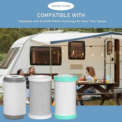RV Water Replacemen Cartridges Compatible with GLACIER FRESH RV Water Filter System, 0.2 Micron High Flow Filter, Sediment “Longevity” and Granular Activated Carbon “Tasty”, 1 Set