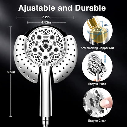 INAVAMZ Shower Heads with Handheld Spray Combo: 7.2" Rain Shower Head & Handheld Shower Head 2-IN-1 Shower Head with 60" Rotatable Stainless Steel Hose, Shower Trim Systems