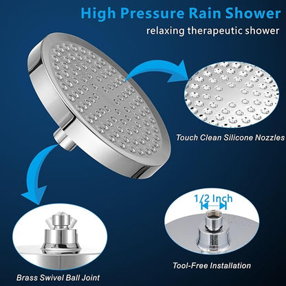 Voolan High Pressure Rain Shower Head with Handheld Spray Combo, Hand Held Filter Showerhead with Self-adhesive Holder and 59" Hose (Round, Chrome)