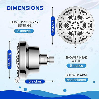 FS801 Filtered Shower head for Hard Water, Water Softener Showerhead with Shower Filter, High Pressure, Improves Skin & Hair, Chrome Finish