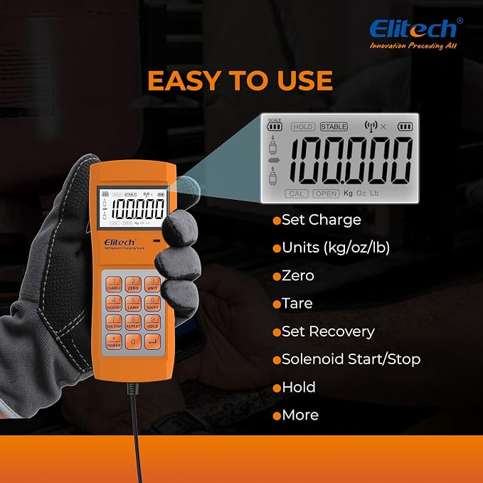 Elitech Refrigerant Scale 220 lb, Precision HVAC Charging Scale, LMC-200 | ±0.05% Accuracy, Digital Display, HVAC Refrigerant Charging, Aluminum Platform, Carrying Case Included