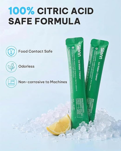 Silonn Ice Maker Cleaner & Descaler | Fast Dissolving, Safe | 100% Pure Citric Acid Descaler Powder, 4 Individually Packaged Pouches, Compatible with All Ice Makers & Coffee Machines