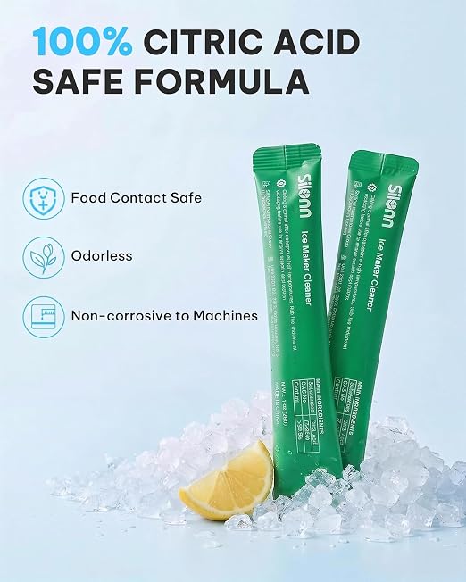 Silonn Ice Maker Cleaner & Descaler | Fast Dissolving, Safe | 100% Pure Citric Acid Descaler Powder, 4 Individually Packaged Pouches, Compatible with All Ice Makers & Coffee Machines