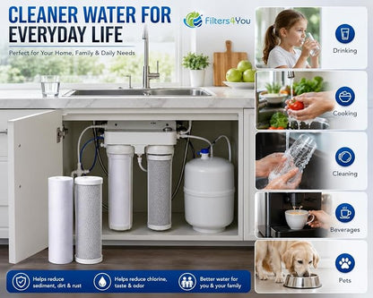 CFS Reverse Osmosis Filter Replacement Kit, Sediment & Carbon, 2 Sets | 4 cartridges - 2 sediment + 2 carbon block; two full change-outs for under sink RO systems; fits 10 x 2.5 in housings